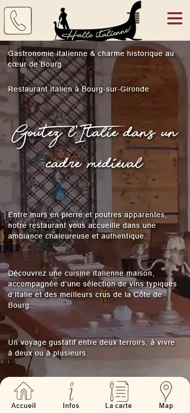 Halle Italienne — menu mobile, réservation